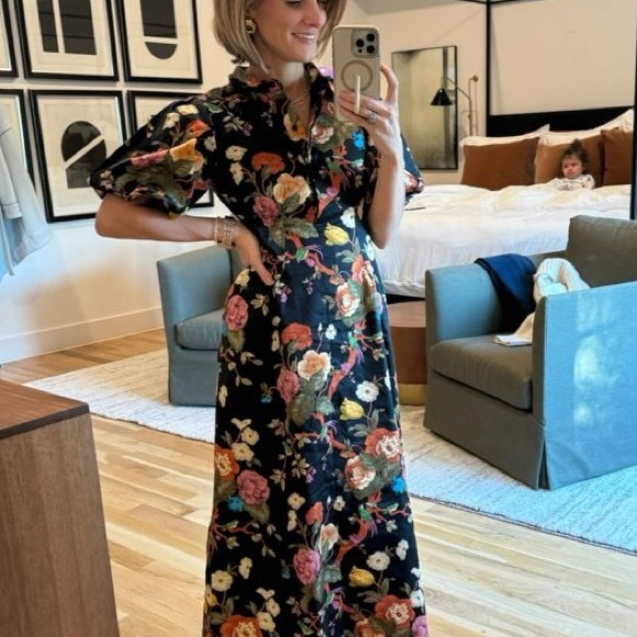 Tuckernuck| Baroque Floral Delaney Short Puff Sleeve Maxi Dress Size XXL - Picture 4 of 9